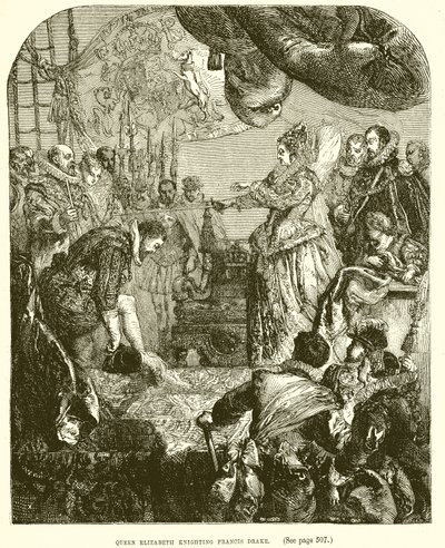 La Reine Élisabeth adoubant Francis Drake - English School