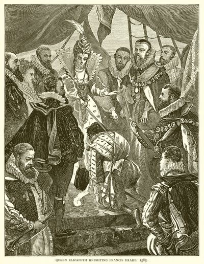 La reine Élisabeth anoblissant Francis Drake, 1585 - English School