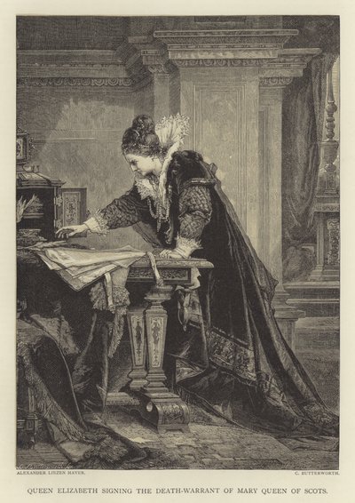La reine Élisabeth signant le mandat d