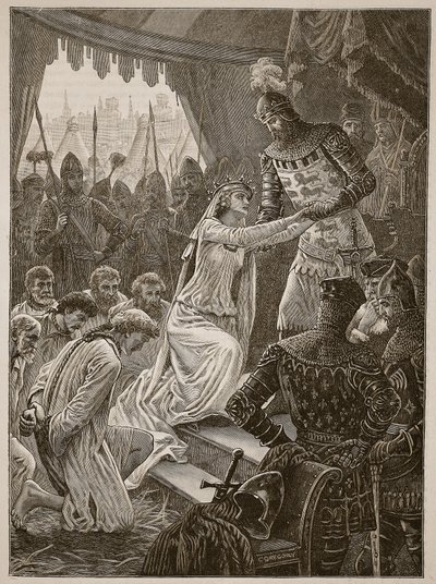 La reine Philippa intercédant pour les bourgeois de Calais, illustration de Cassells Illustrated History of England - English School