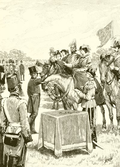 La reine Victoria présidant à la première distribution de la croix de Victoria - English School
