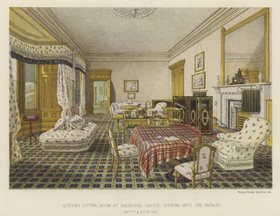 Salle de séjour de la reine Victoria au château de Balmoral, ouvrant sur les princes - English School