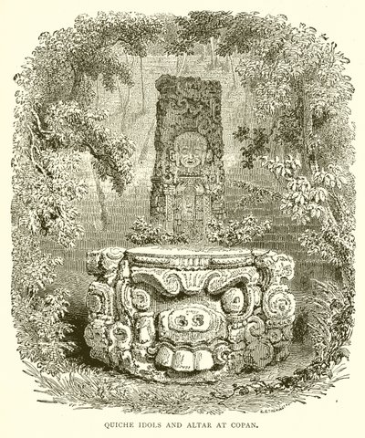 Idoles quichéennes et autel à Copan - English School