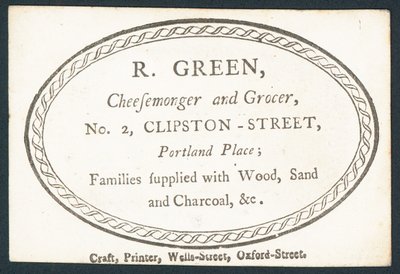 R Green, fromager et épicier, carte de visite - English School