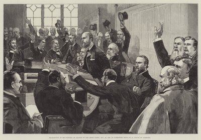 Réélection de M. Parnell en tant que chef du parti irlandais, 25 novembre 1890, dans la salle de comité n° 15, Chambre des communes - English School
