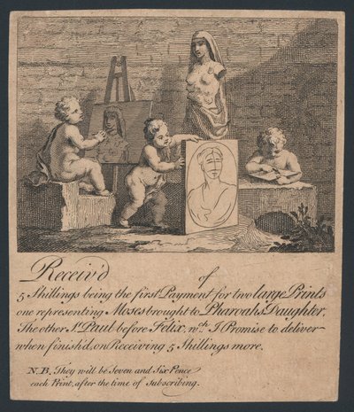 Reçu pour les gravures de Moïse et Saint Félix - English School