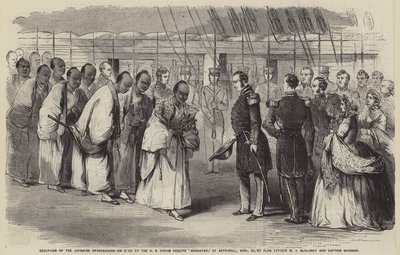 Réception des ambassadeurs japonais à bord de la frégate américaine "Roanoake", à Aspinwall, le 25 avril, par l
