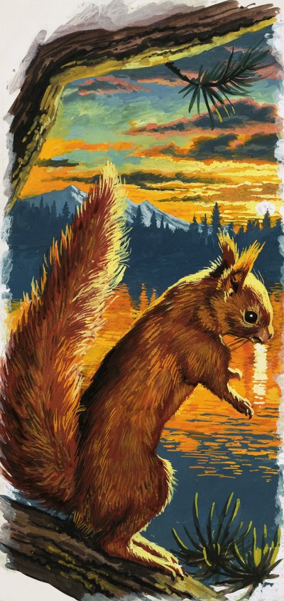 Écureuil rouge au bord du lac - English School