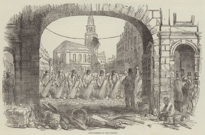 Réfection du pavage du Strand (gravure) - English School