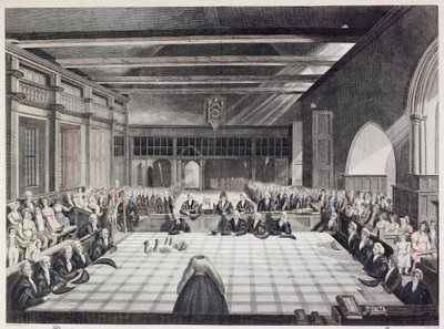 Représentation de la cérémonie de présentation des shérifs de Londres (gravure en couleur) - English School