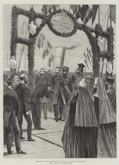 Retour du prince Alexandre en Bulgarie, arrivée à Rustchuk (gravure) - English School