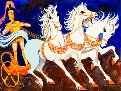 Rhesus, roi de Thrace, et ses magnifiques chevaux blancs - English School