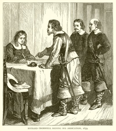 Richard Cromwell signant son abdication, 1659 - English School