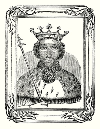 Richard II est né en 1366, couronné en 1377 et assassiné en 1399 (gravure) - English School
