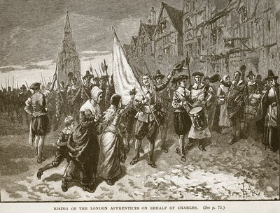 Soulèvement des apprentis londoniens en faveur de Charles, illustration de Cassells Illustrated History of England - English School