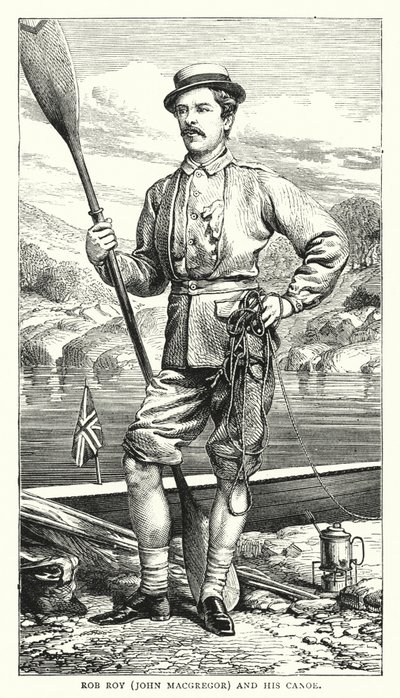 Rob Roy, John MacGregor et son canoë (gravure en couleur) - English School