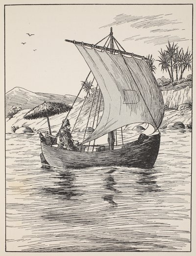Robinson Crusoé sur son bateau, illustration de L