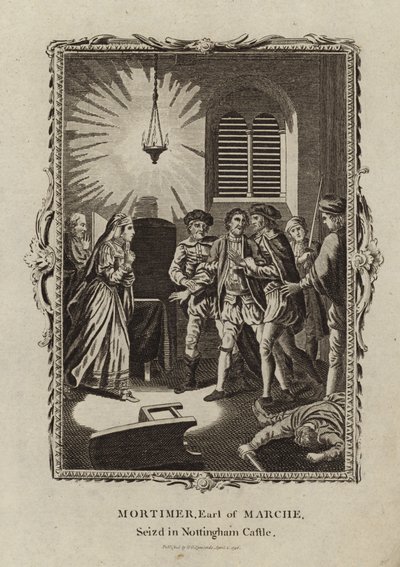 Roger Mortimer saisi au château de Nottingham - English School