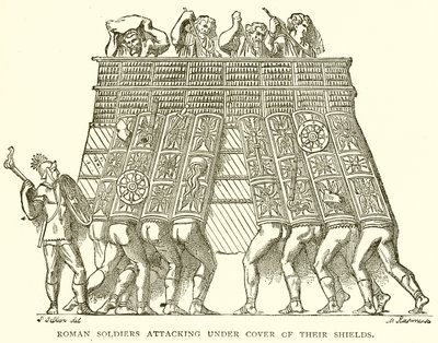 Soldats romains attaquant sous la couverture de leurs boucliers - English School