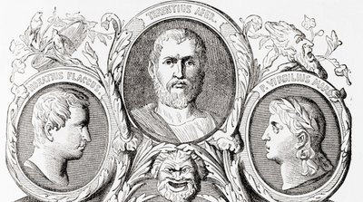 Auteurs romains, de gauche à droite, Horace, Térence et Virgile, de l