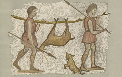 Mosaïque romaine, montrant deux hommes portant un cerf - English School