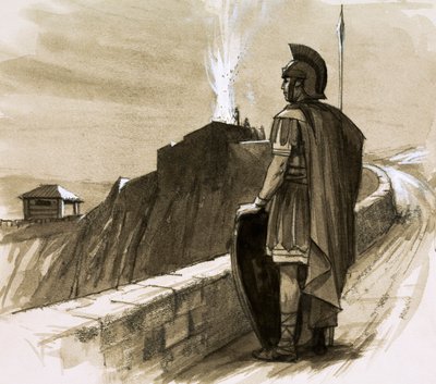 Soldat romain gardant un mur de frontière - English School