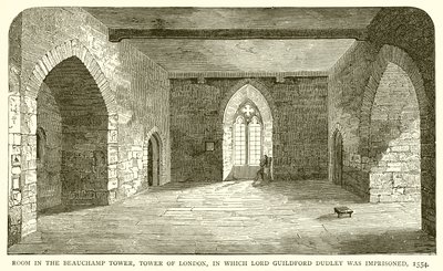 Chambre dans la tour Beauchamp, Tour de Londres, où Lord Guildford Dudley fut emprisonné, 1554 - English School