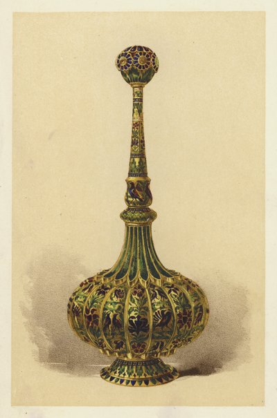 Bouteille de rose ou arrosoir en argent doré et émaillé - English School