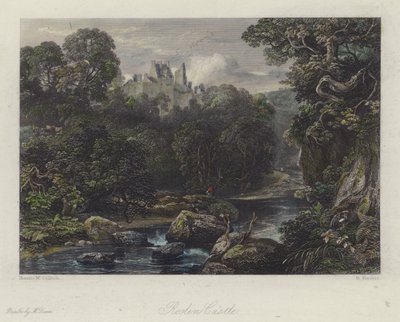 Château de Roslin, Écosse (gravure en couleur) - English School