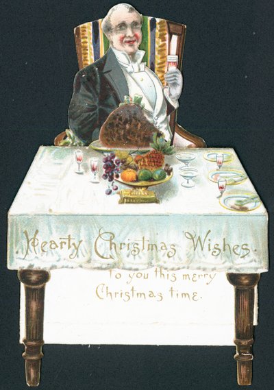 Homme rond à table, carte de Noël - English School