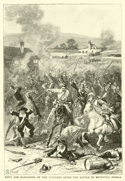 Rout et massacre des puritains après la bataille de Bothwell Bridge - English School