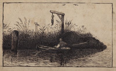 Bateau à rames passant devant une potence - English School