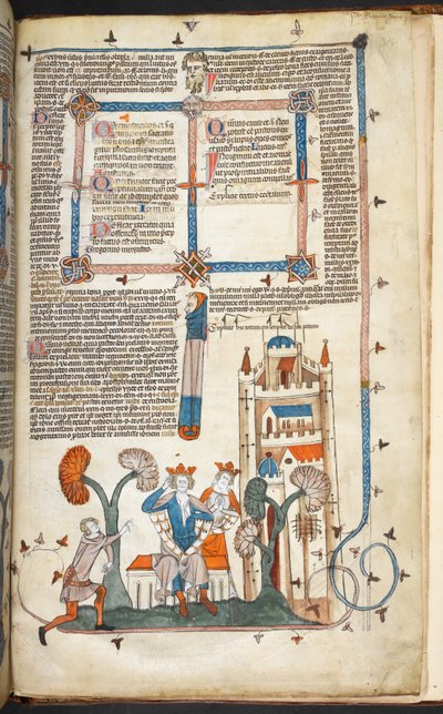 Le roi, la reine et leur château avec décoration marginale, illustration des 
