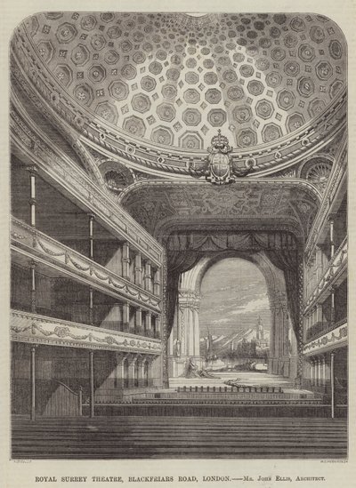 Théâtre Royal Surrey, Blackfriars Road, Londres, M. John Ellis, Architecte (gravure) - English School