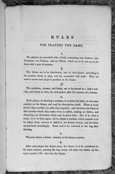 Règles pour jouer au Jeu de la Bannière Étoilée ou Émigrants aux États-Unis, vers 1840 - English School
