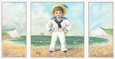 Garçon marin sur la plage, Carte de Noël - English School