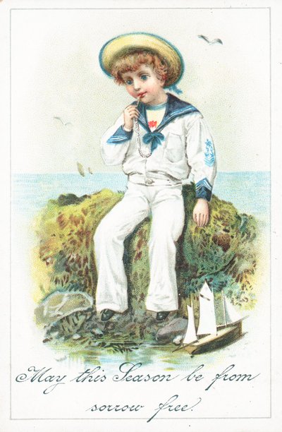 Garçon marin assis sur des rochers - English School