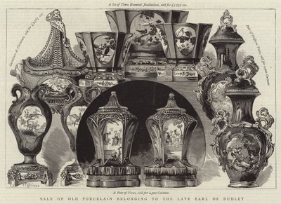 Vente de vieille porcelaine appartenant au défunt comte de Dudley (gravure) - English School