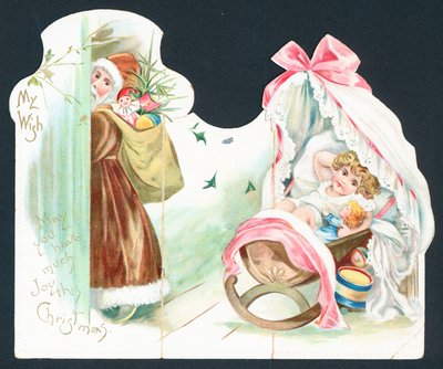 Père Noël visitant un nourrisson dans un berceau - English School