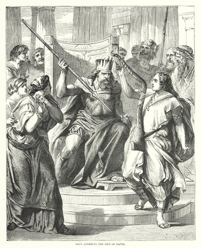 Saül tente de tuer David (gravure) - English School