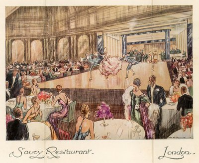 Savoy Restaurant, London (colour litho) - English School
