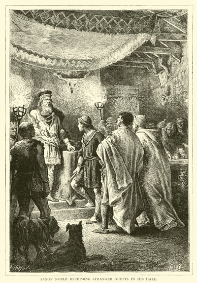 Noble saxon recevant des invités étrangers dans sa salle - English School