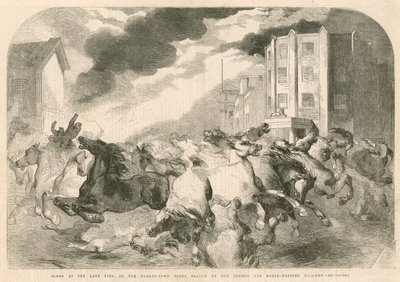 Scène lors du récent incendie à la gare de marchandises de Camden Town du chemin de fer de Londres et du Nord-Ouest - English School