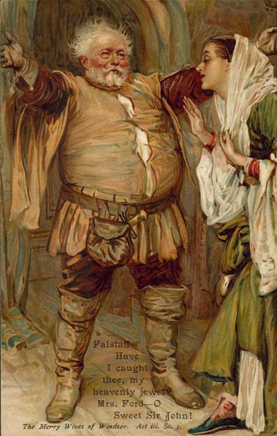 Scène des Joyeuses Commères de Wndsor de William Shakespeare (lithographie couleur) - English School