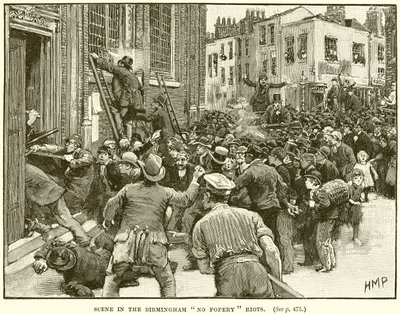 Scène des émeutes de Birmingham No Popery - English School