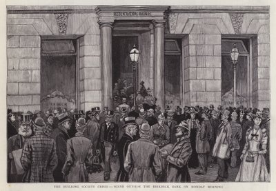 Scène devant la Birkbeck Bank, Londres, pendant la crise des sociétés de construction de 1892 - English School