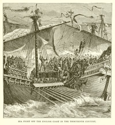 Combat naval au large de la côte anglaise au XIIIe siècle - English School