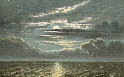 Mer de nuit avec pleine lune - English School