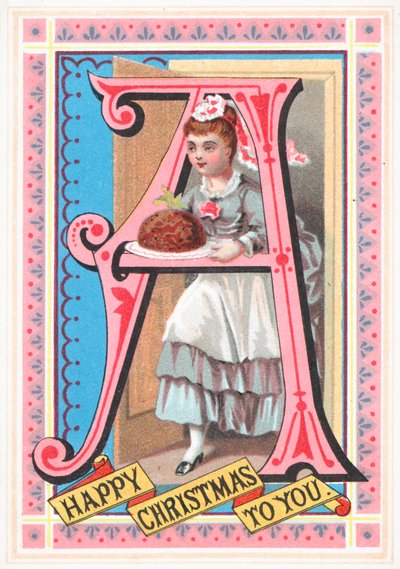 Servante apportant le pudding aux prunes! Carte de Noël - English School