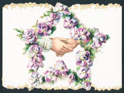 Poignée de main dans une étoile de fleurs, carte - English School
